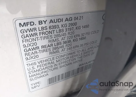 2021 Audi Q7 Premium 45 Tfsi Quattro Tiptronic из США, поврежденный, VIN WA1AJAF78MD038872